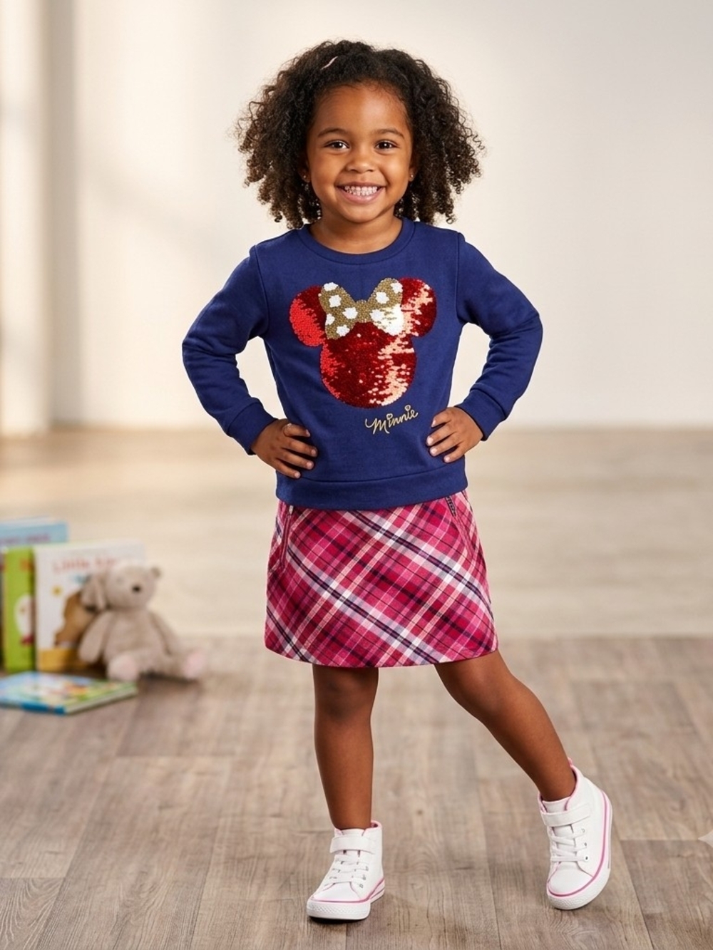 H&M Navy Sweatshirt with Red and Gold Sequin Minnie Motif